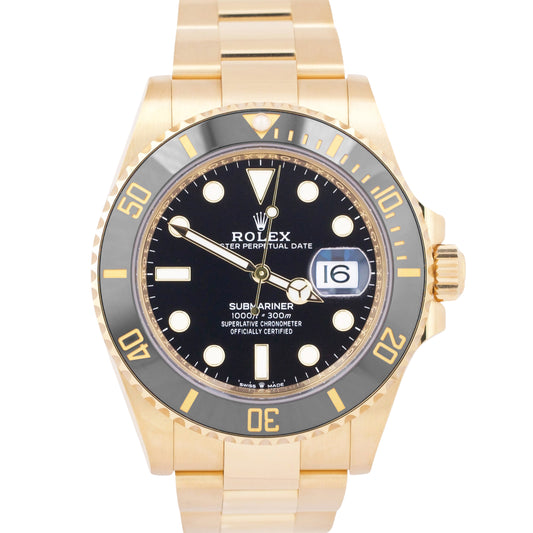 2022 NEW PAPERS Rolex Submariner Date 41 Yellow Gold Black Watch 126618 LN BOX