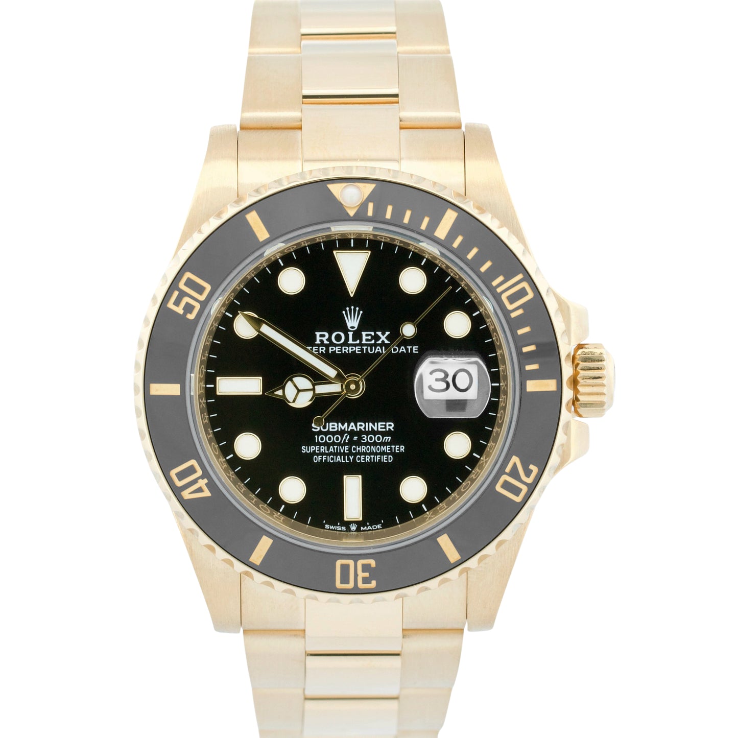 2022 PAPERS Rolex Submariner Date 41 BLACK 18K Yellow Gold Watch 126618 LN BOX