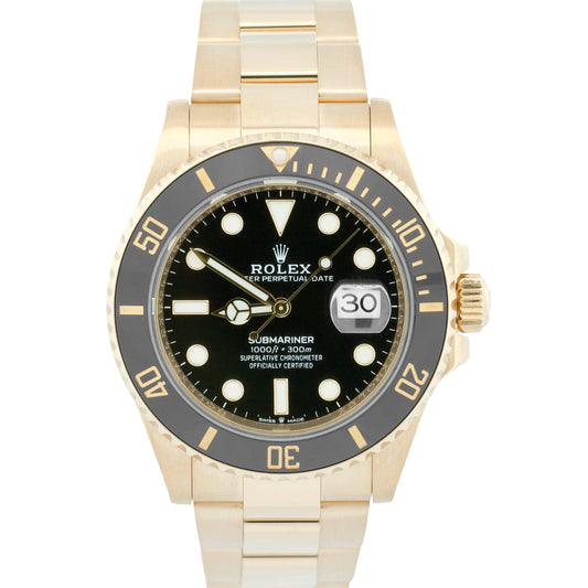 2022 PAPERS Rolex Submariner Date 41 BLACK 18K Yellow Gold Watch 126618 LN BOX
