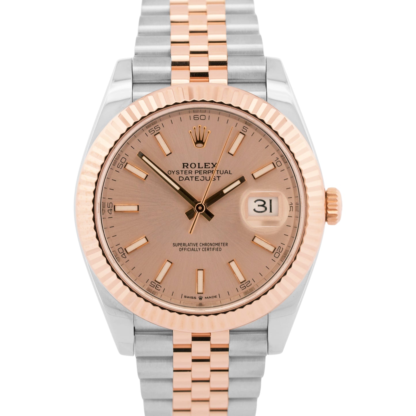 Rolex DateJust 41mm SUNDUST PINK Steel 18K Rose Gold JUBILEE Fluted 126331 BOX