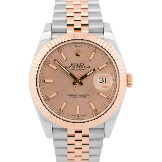 Rolex DateJust 41mm SUNDUST PINK Steel 18K Rose Gold JUBILEE Fluted 126331 BOX