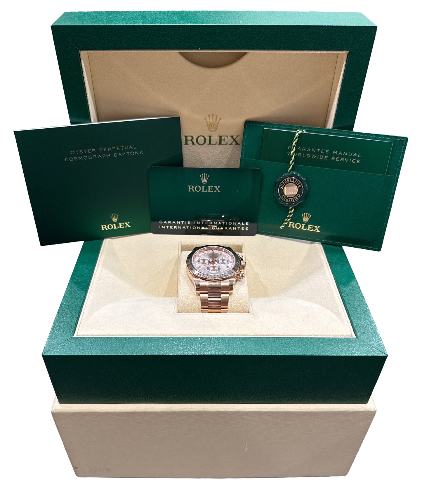 2023 PAPERS Rolex Daytona Cosmograph SUNDUST BAGUETTE 40mm 18K Gold 116505 BOX