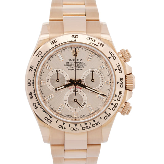 2023 PAPERS Rolex Daytona Cosmograph SUNDUST BAGUETTE 40mm 18K Gold 116505 BOX