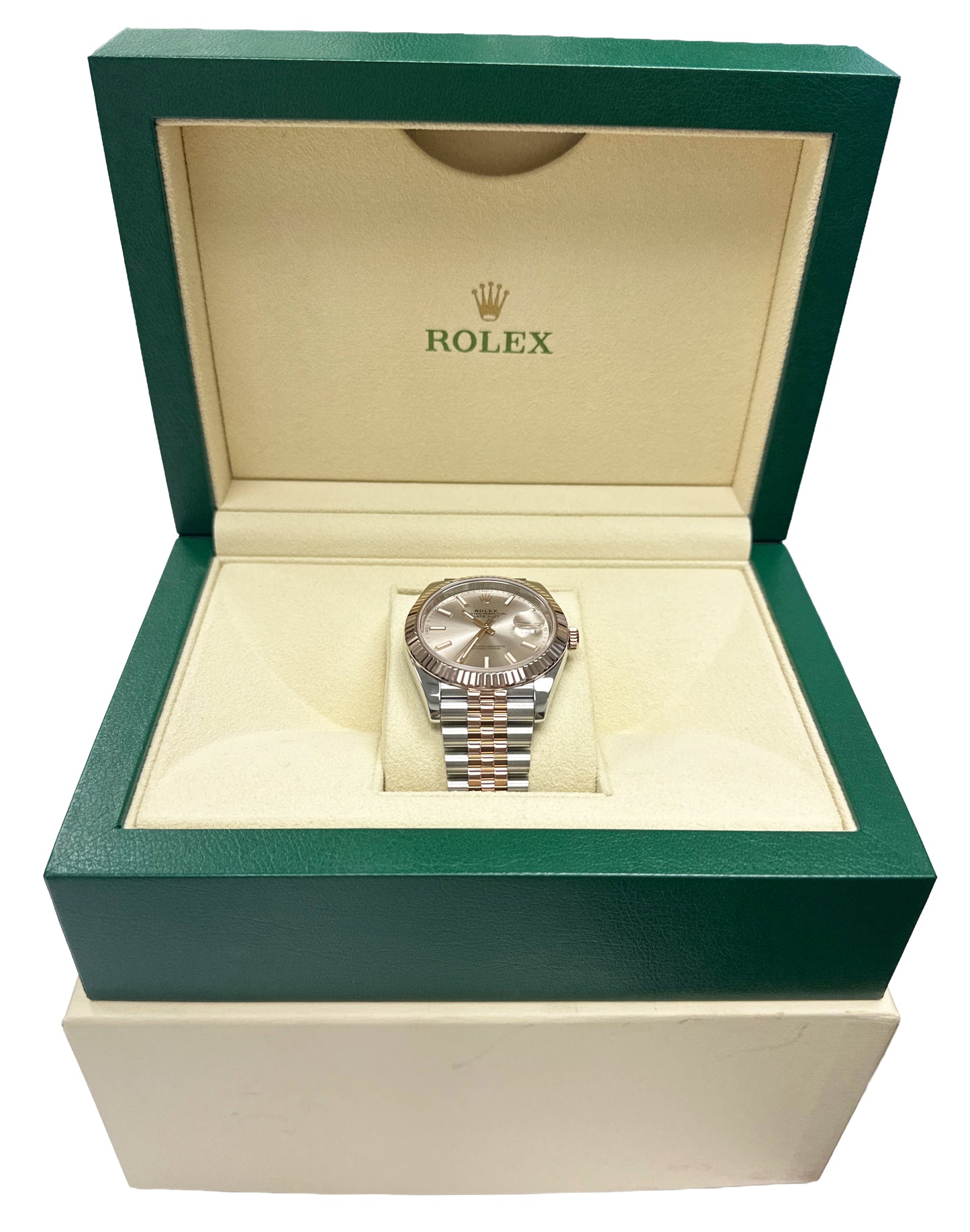Rolex DateJust 41mm SUNDUST PINK Steel 18K Rose Gold JUBILEE Fluted 126331 BOX
