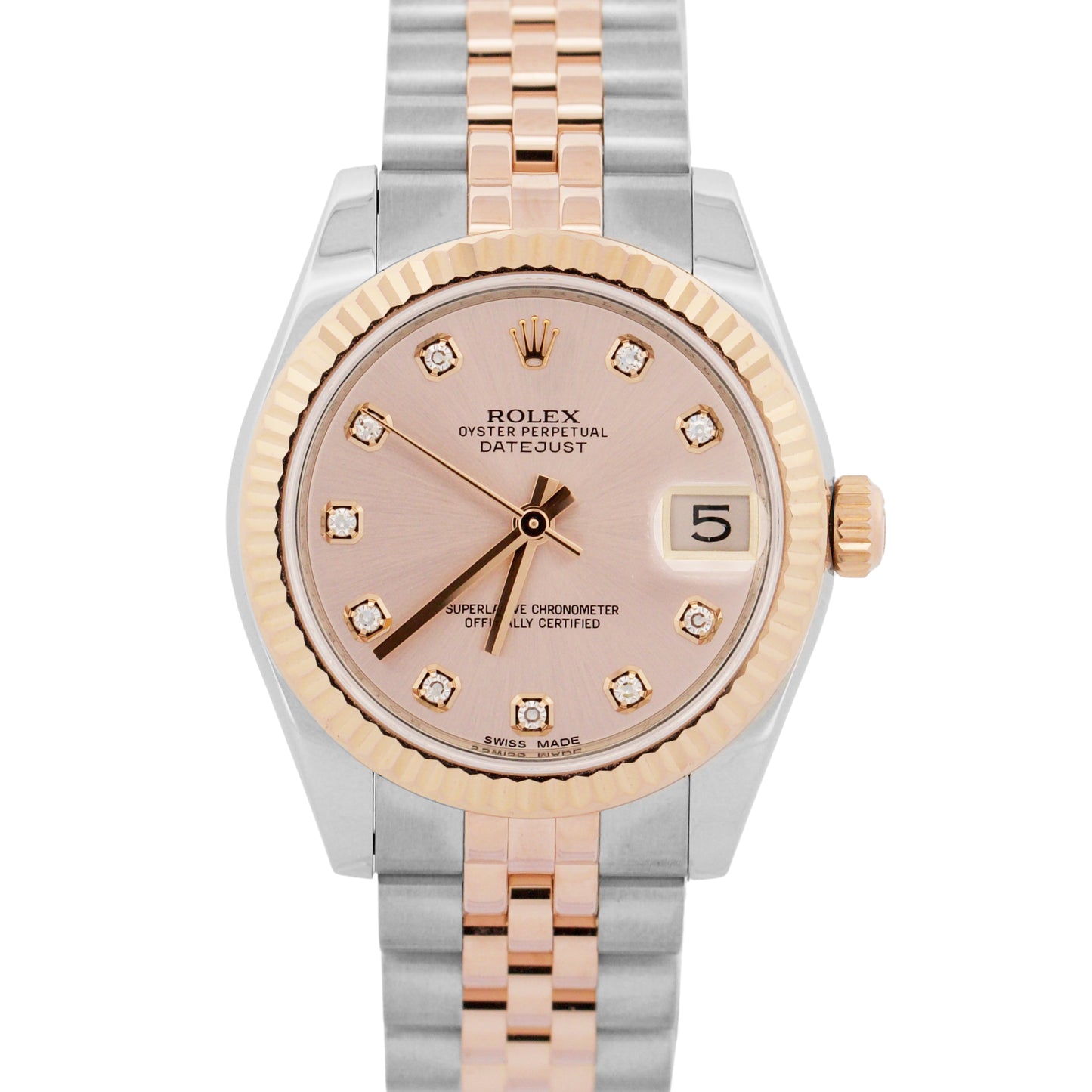 2016 PAPERS Rolex DateJust 31mm Pink SUNDUST DIAMOND 18K Gold JUBILEE 178271 BOX