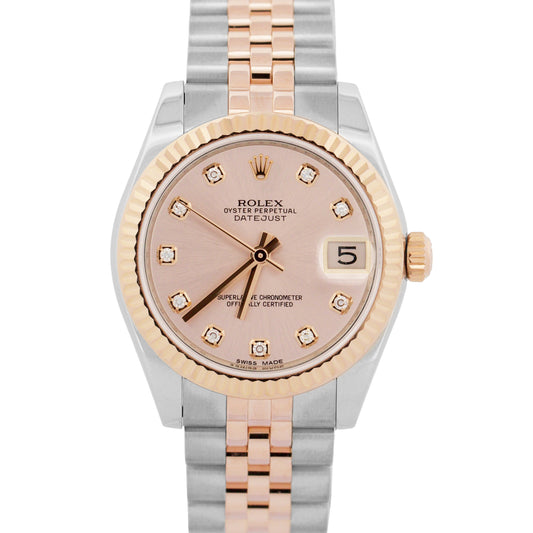2016 PAPERS Rolex DateJust 31mm Pink SUNDUST DIAMOND 18K Gold JUBILEE 178271 BOX