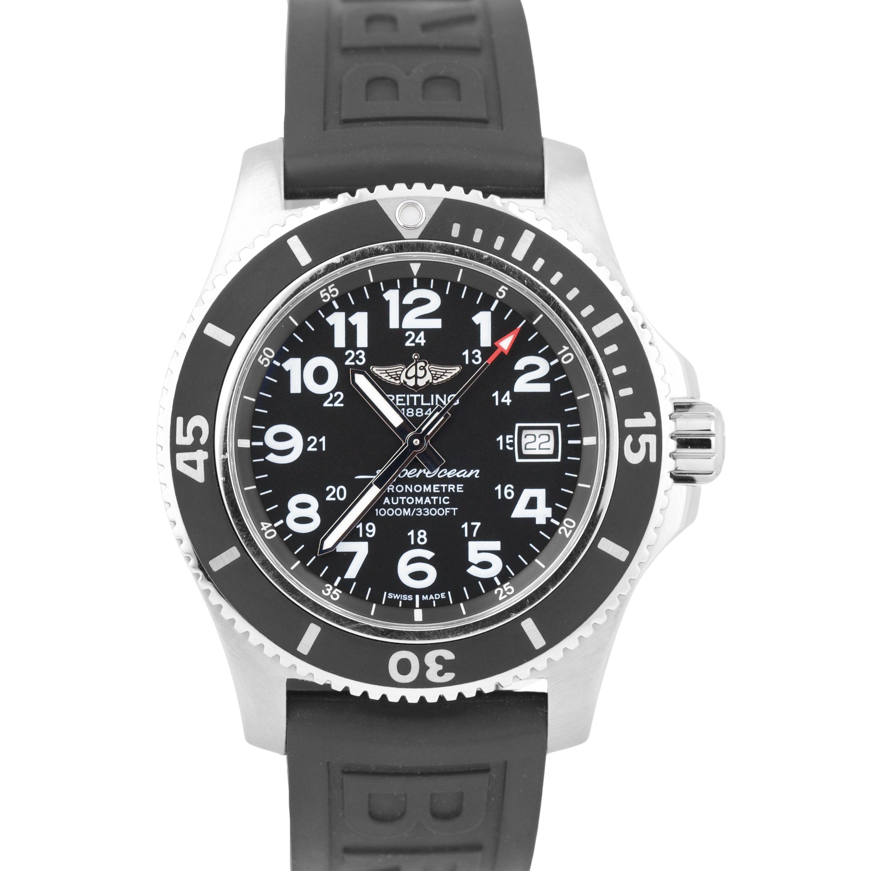 MINT Breitling SuperOcean II 44 Stainless Steel 44mm BLACK Rubber A173 ...