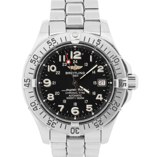 2004 PAPERS Breitling SuperOcean 42mm BLACK Steel Automatic A17360 Watch BOX