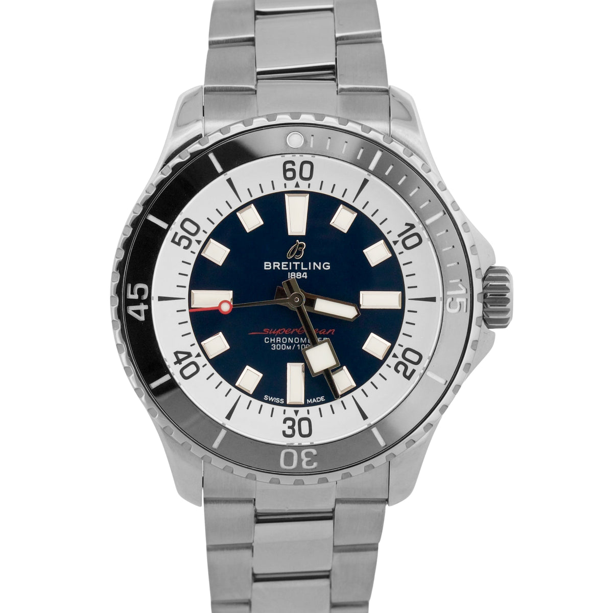 Breitling SuperOcean A17376 Blue White Stainless Steel Automatic 44mm Watch