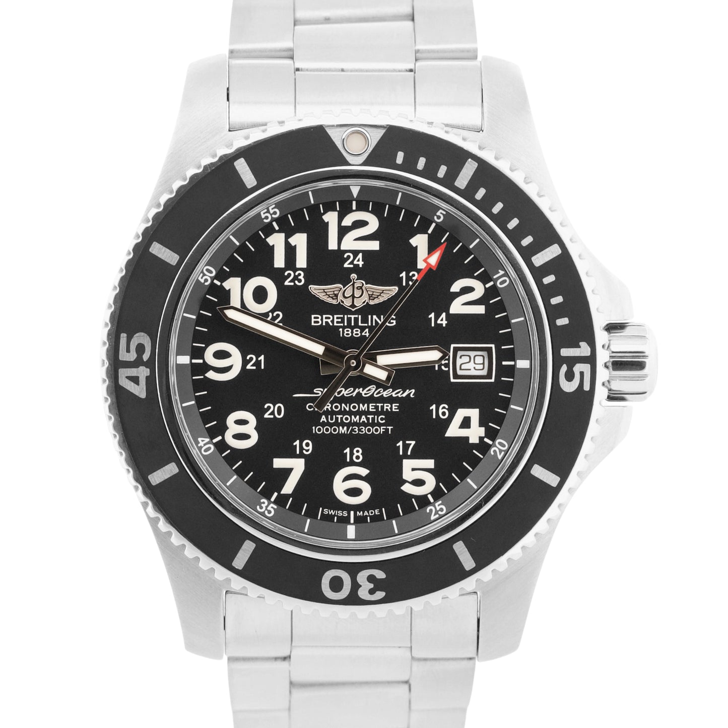 2019 PAPERS Breitling SuperOcean II 44 BLACK Stainless Steel 44mm A17392 BOX