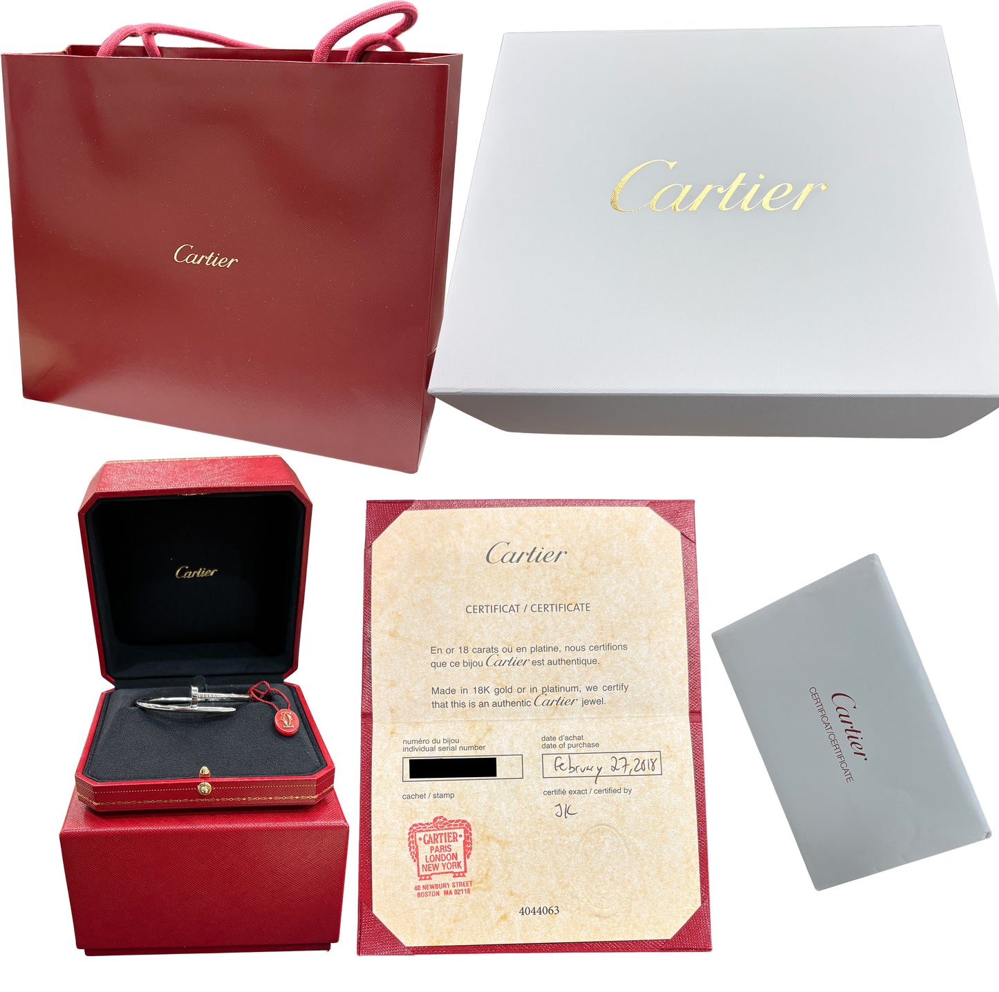 PAPERS Cartier Juste Un Clou Nail Bracelet Size 17 18K White Gold AU 750 BOX