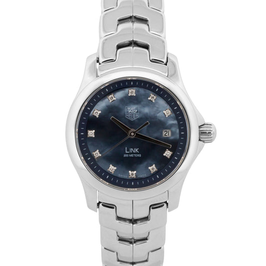 Ladies Tag Heuer Link BLUE MOP DIAMOND 27mm WJF131C.BA0572 Quartz Watch BOX