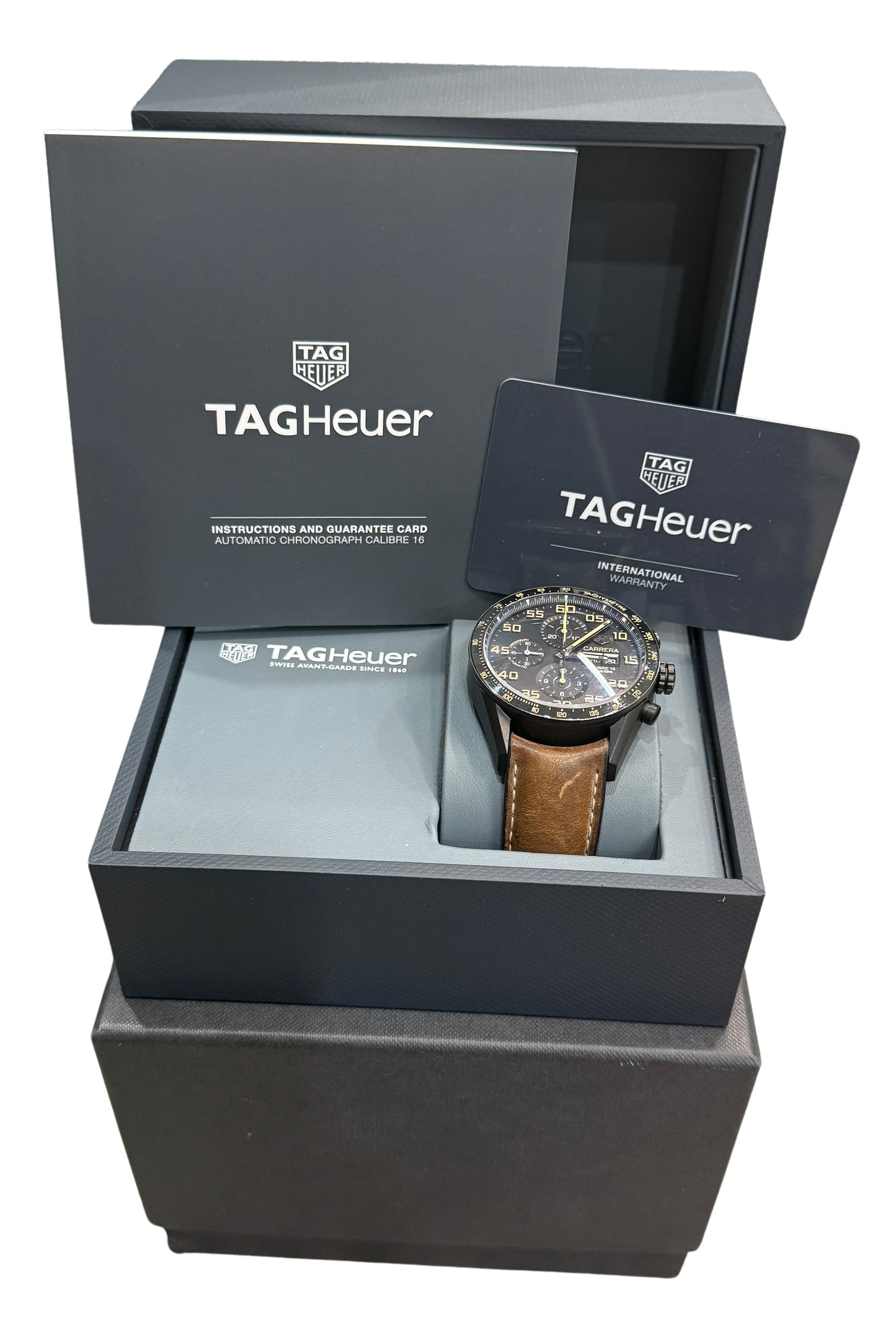 PAPERS Tag Heuer Carrera Chronograph BLACK 43mm PVD Titanium CV2A84.FC6394 BOX