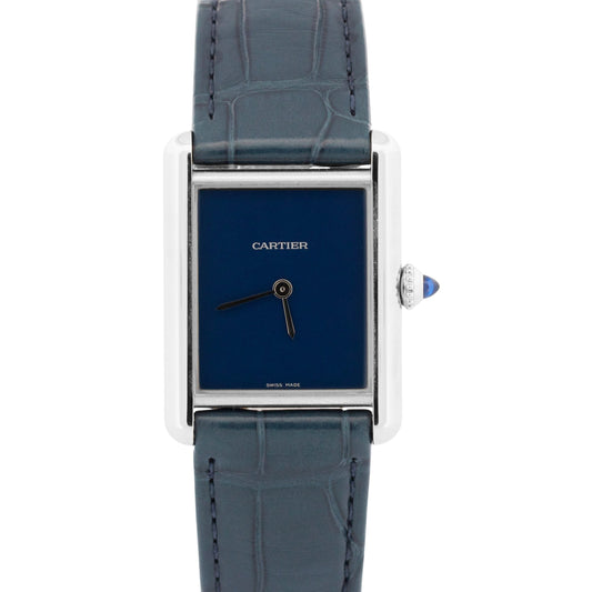 PAPERS Cartier Tank Must Large BLUE Quartz 33mm Steel Watch 4323 / WSTA0055 BOX
