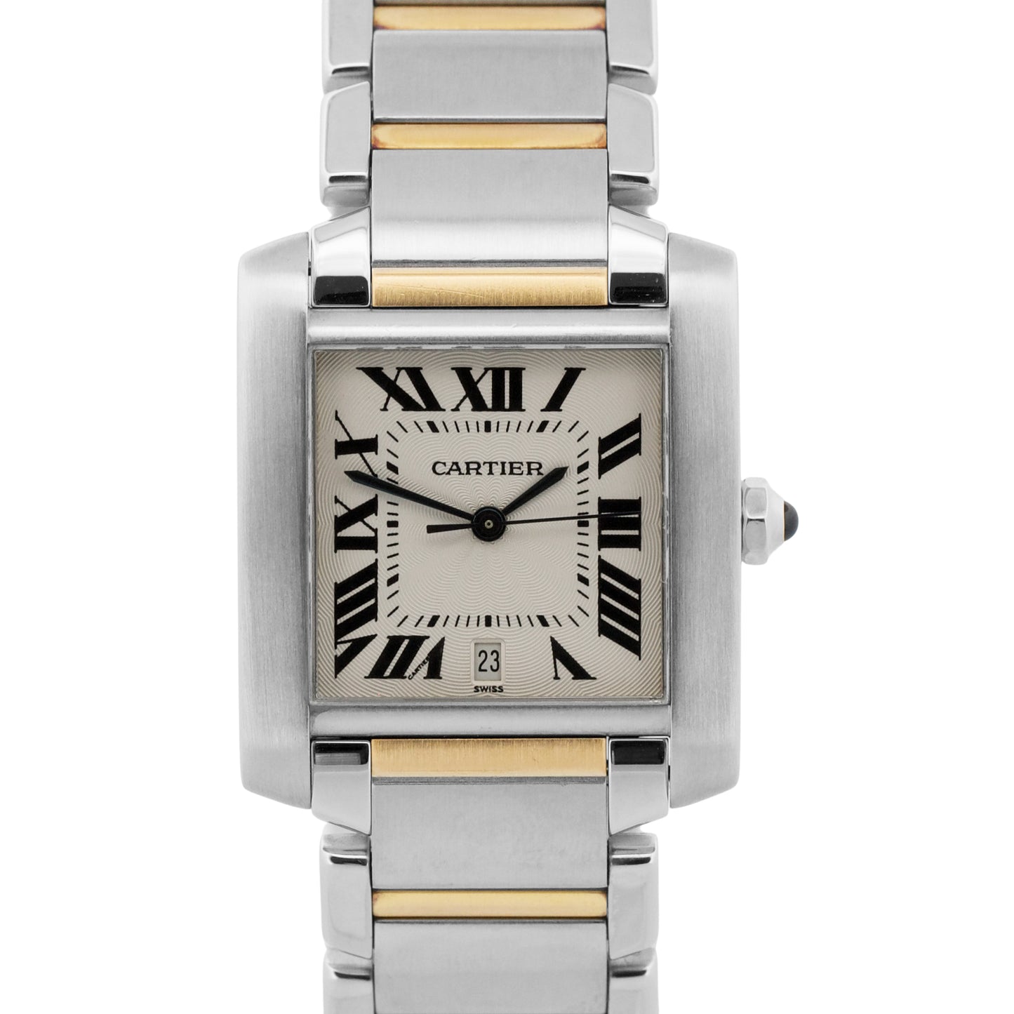 Ladies Cartier Tank Francaise Two-Tone 18K Gold Steel Guilloche 2302 W51005Q4