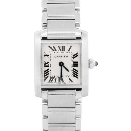 Ladies Cartier Tank Française Ivory White Roman 20mm Stainless Steel 2384 Watch