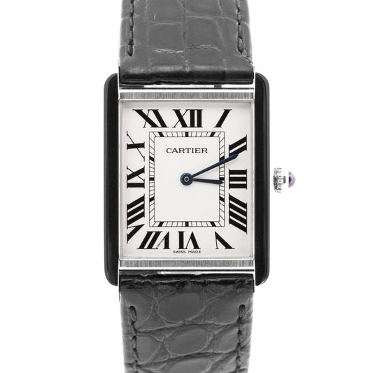 Cartier Tank Solo Stainless Steel WHITE Roman Quartz 2715 W1018355 Leather Watch