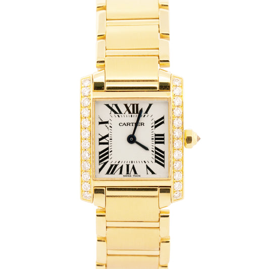 Cartier Tank Francaise 18k Gold 20mm FACTORY DIAMOND Quartz WE1001R8 2385 BOX
