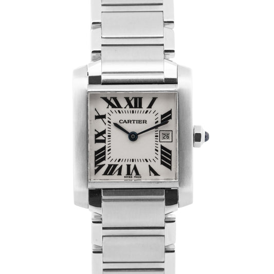 Ladies Cartier Tank Francaise Midsize 2465 Stainless Steel Roman Quartz Watch