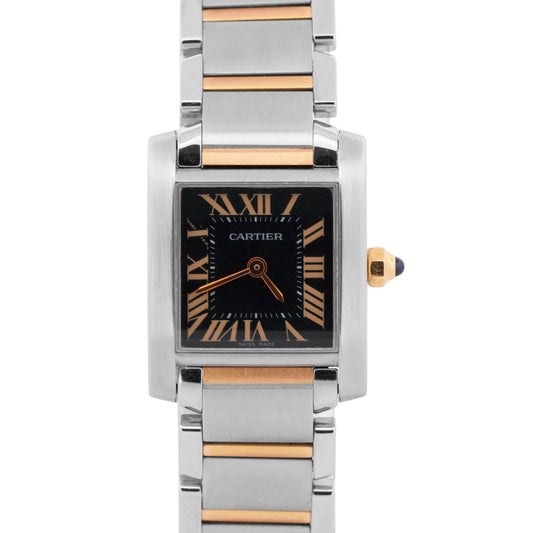 2010 PAPERS Cartier Tank Francaise 20mm BLACK 18K Steel Quartz W5010001 3217 BOX