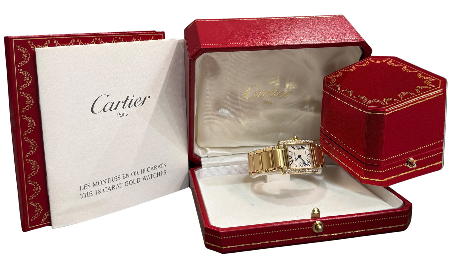 Cartier Tank Francaise 18k Gold 20mm FACTORY DIAMOND Quartz WE1001R8 2385 BOX