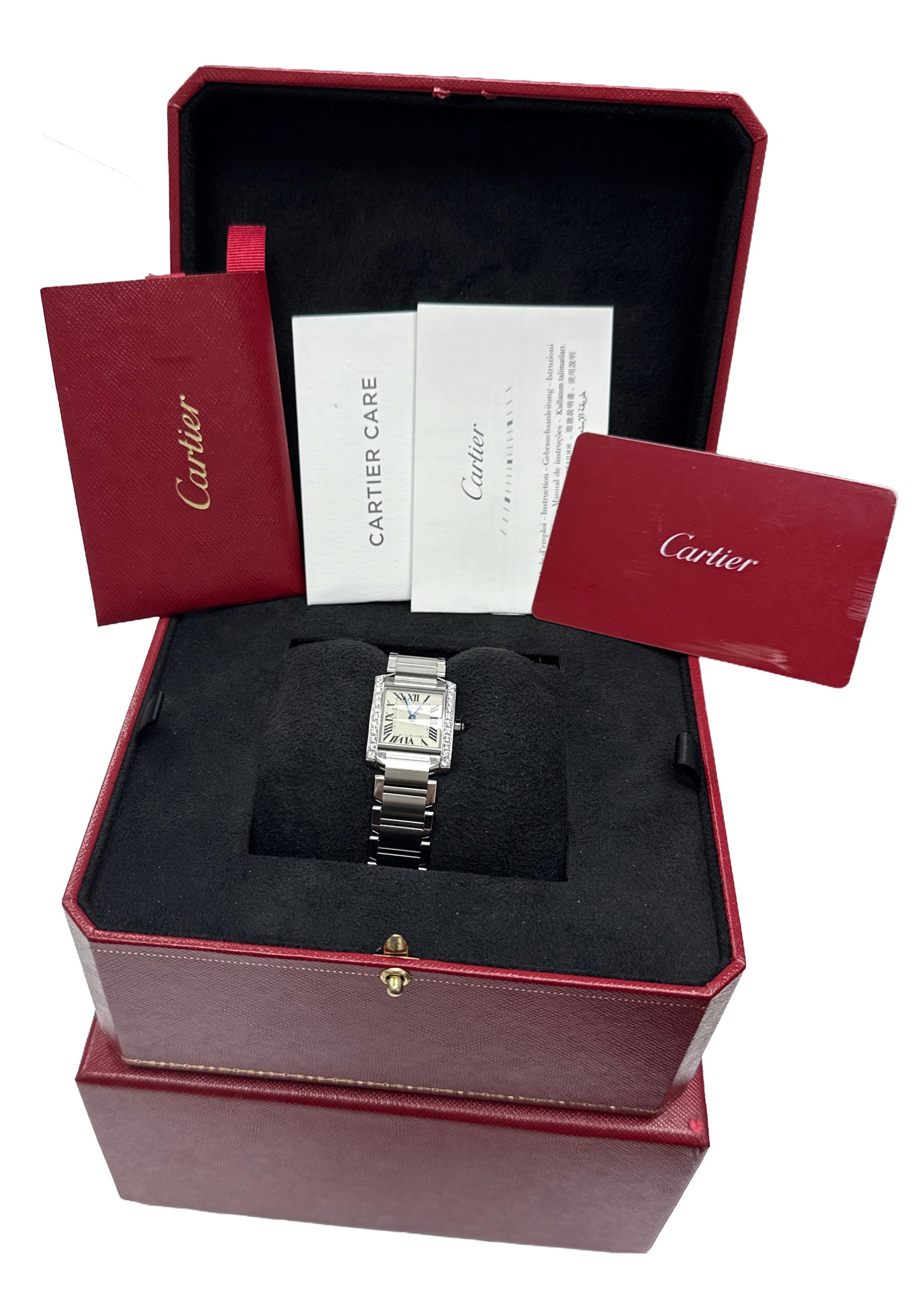 2021 PAPERS Cartier Tank Francaise 20mm IVORY DIAMOND Quartz W4TA0008 3217 BOX