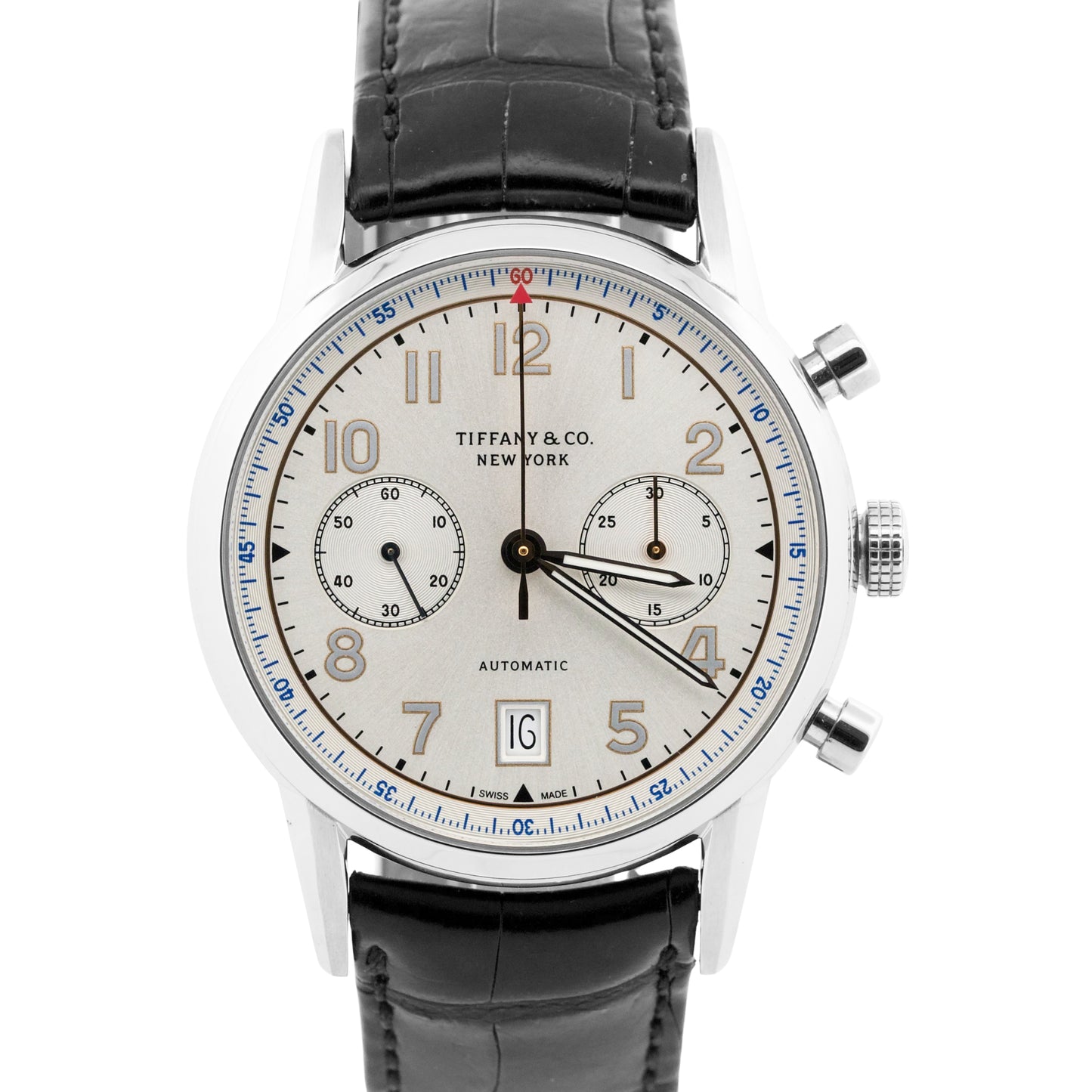 PAPERS Tiffany & Co. Chronograph SILVER Automatic Leather 42mm 33668845 BOX
