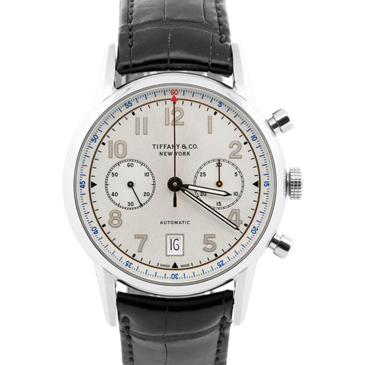 PAPERS Tiffany & Co. Chronograph SILVER Automatic Leather 42mm 33668845 BOX