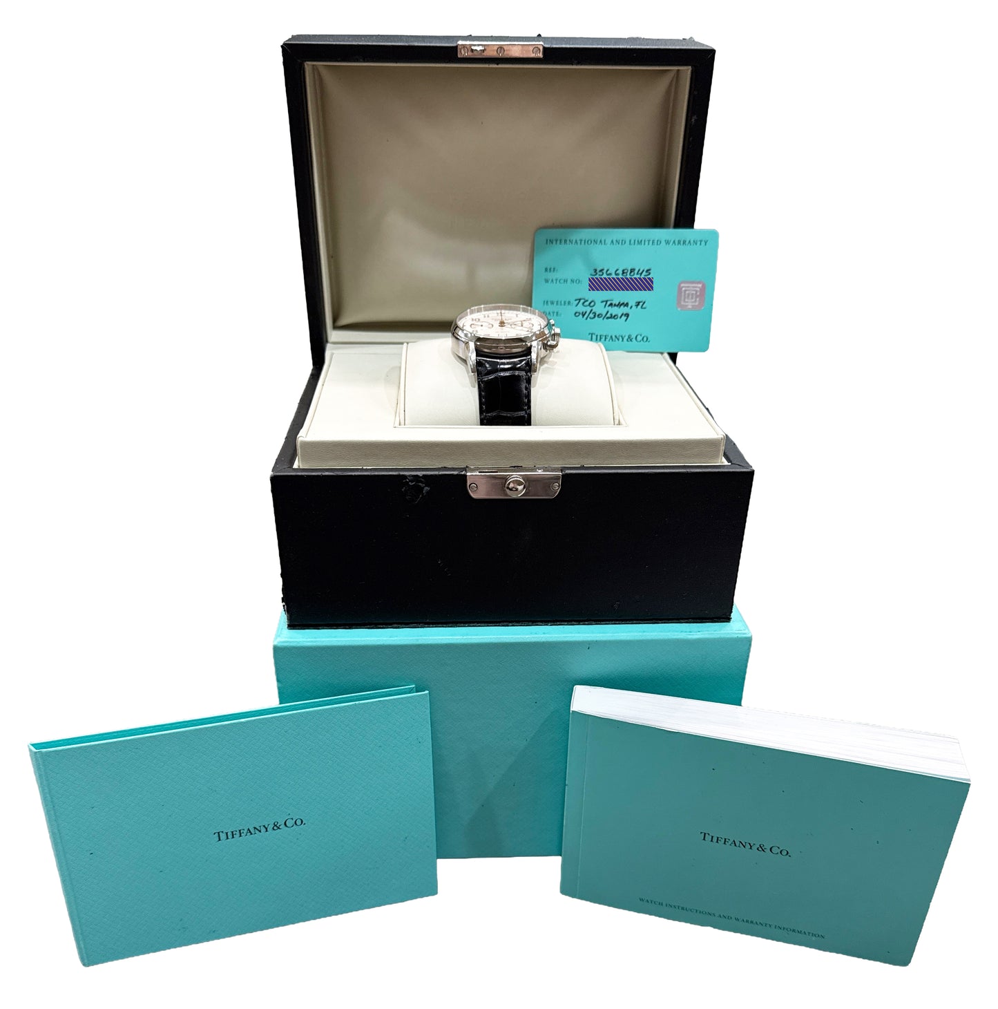 PAPERS Tiffany & Co. Chronograph SILVER Automatic Leather 42mm 33668845 BOX