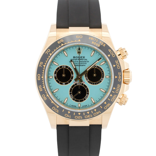 2025 Rolex Daytona 126518 LN Turquoise Blue Oysterflex 18K Gold Watch Box Papers