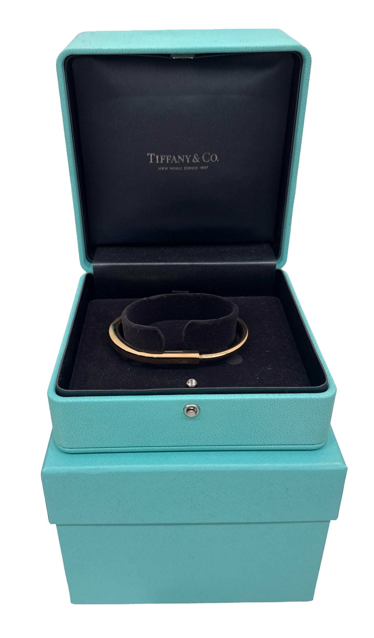Tiffany & Co. Lock Bangle Bracelet Size LARGE Solid 18K Rose Gold AU 750 BOX