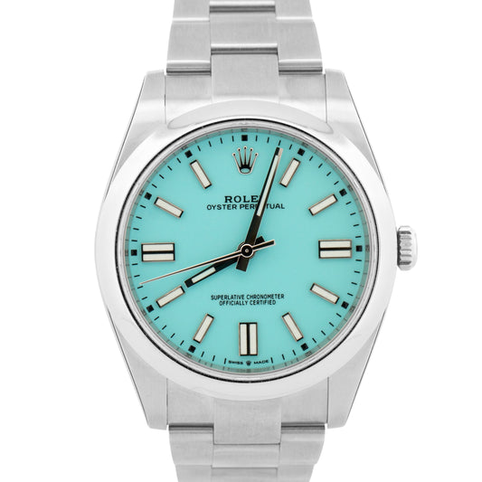 NEW STICKERED Rolex Oyster Perpetual 41 TURQUOISE Blue Steel 41mm 124300 BOX