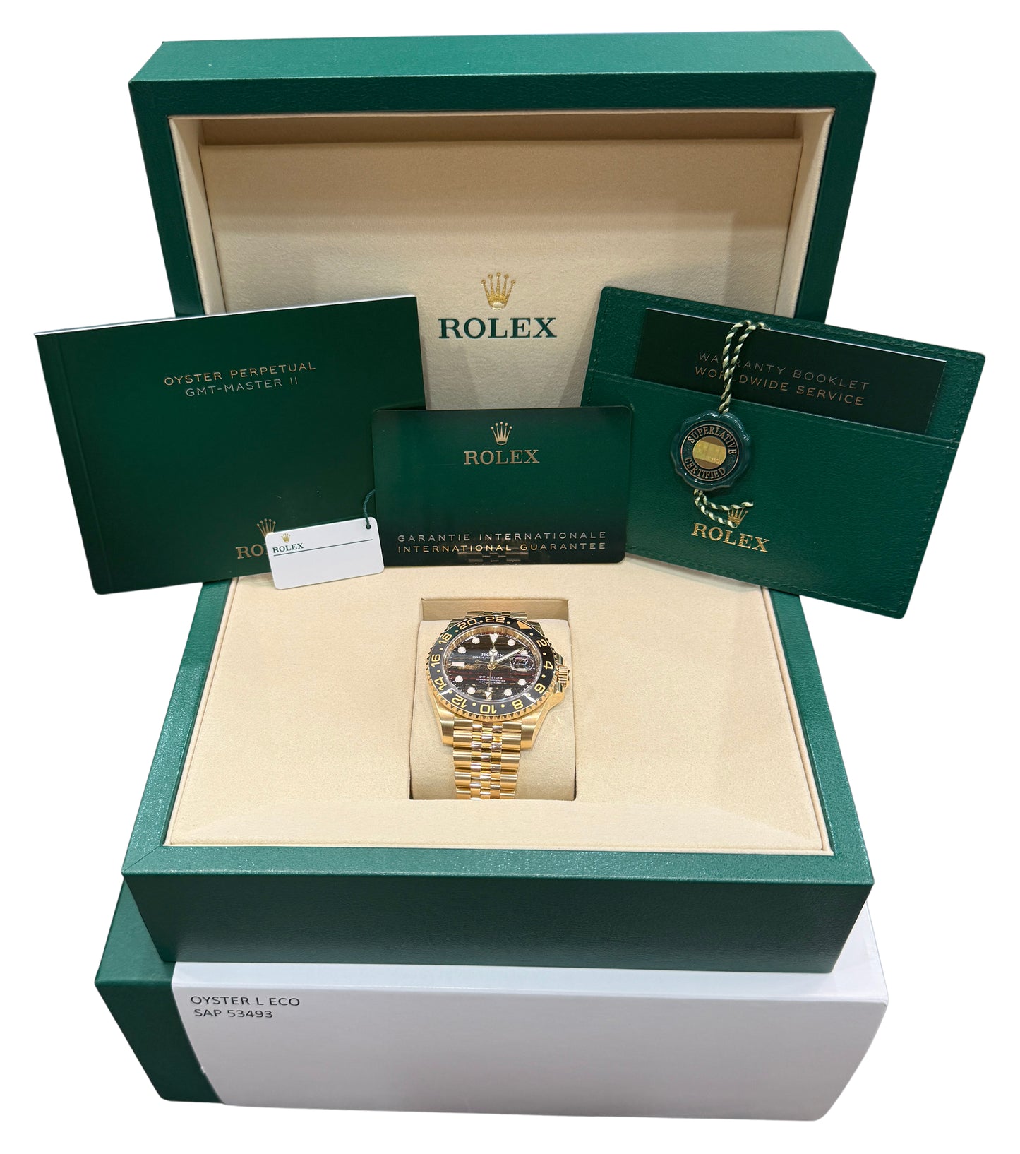2026 PAPERS Rolex GMT-Master II IRON TIGER EYE 18K JUBILEE 126718 GRNR 40mm BOX