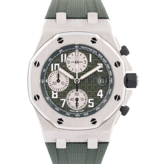 PAPERS Audemars Piguet Royal Oak Offshore GREEN Rubber 42mm TITANIUM 26238TI BOX