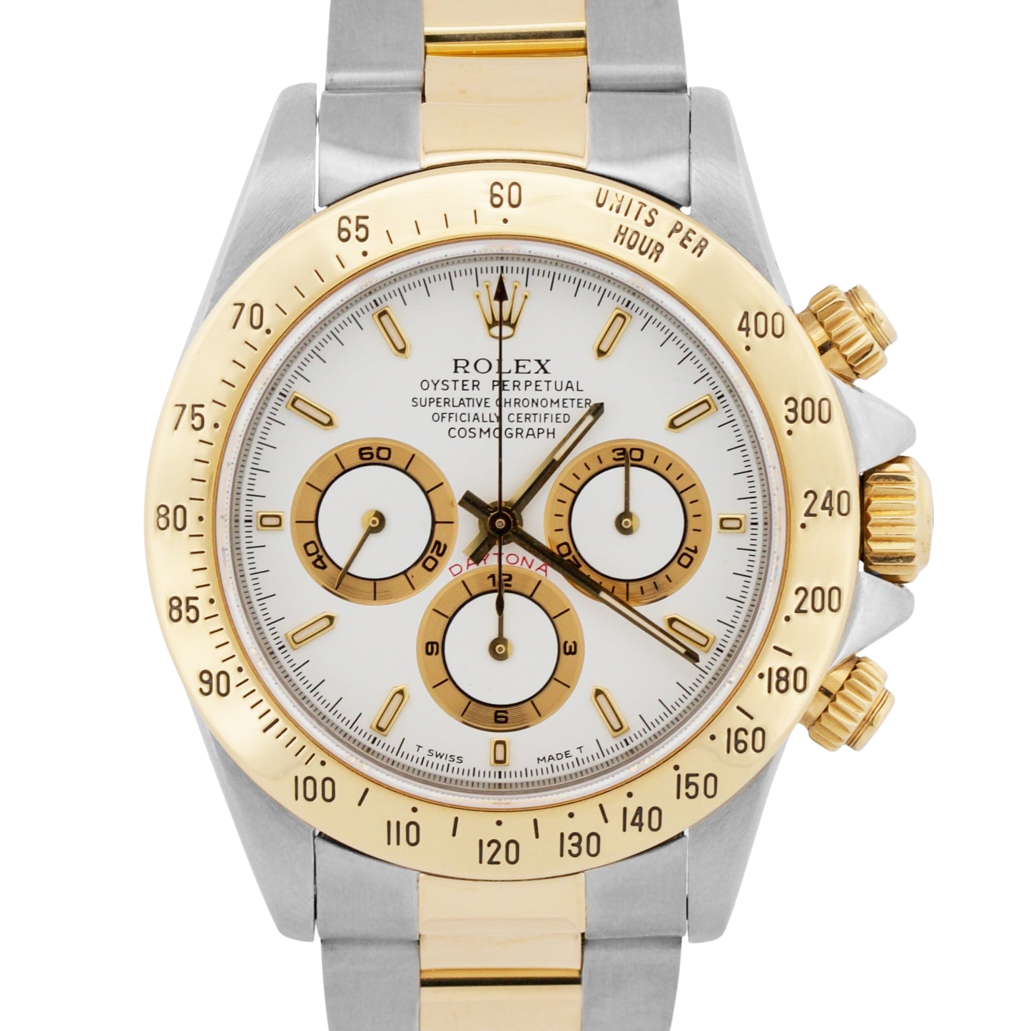 1996 Rolex Daytona Cosmograph WHITE Two-Tone 18K Yellow Gold Steel Watch 16523