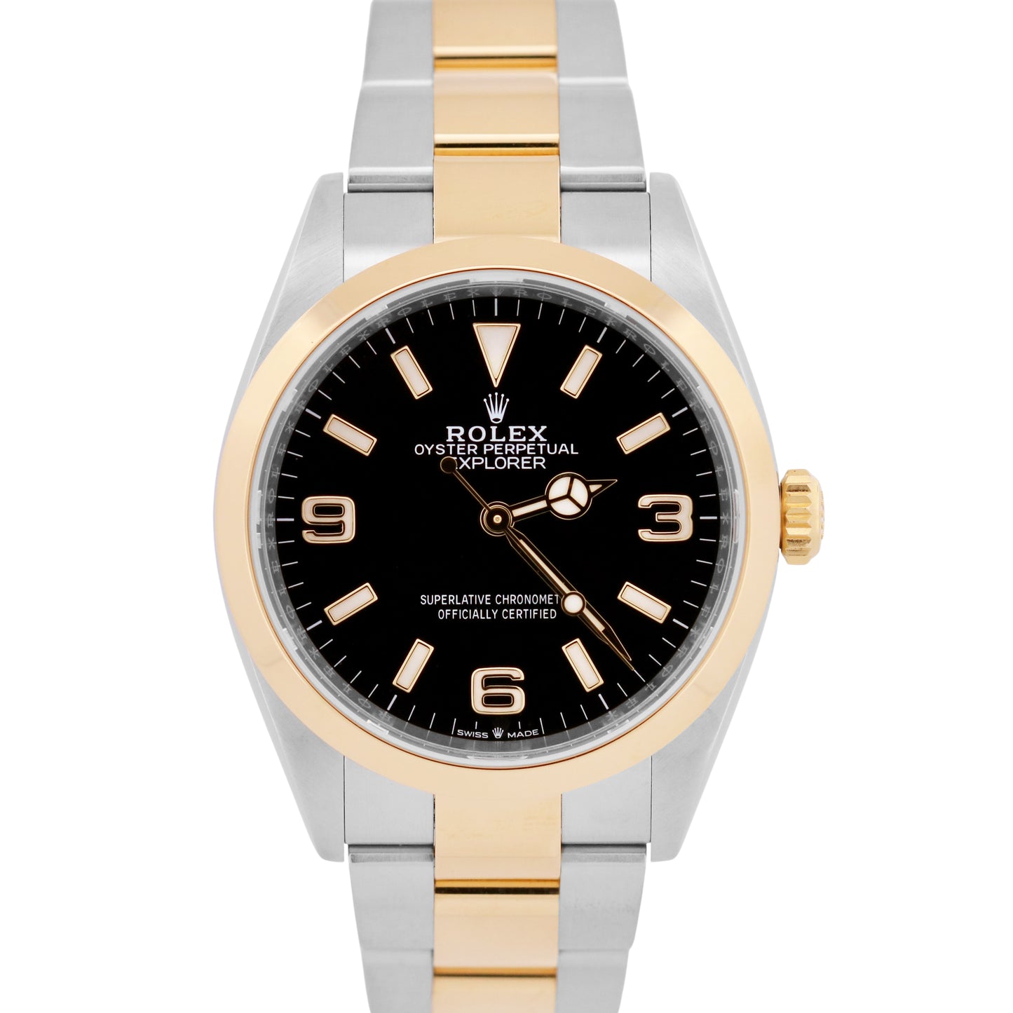 Rolex Explorer I BLACK Two-Tone 18K Yellow Gold Steel Oyster 36mm 124273 Watch