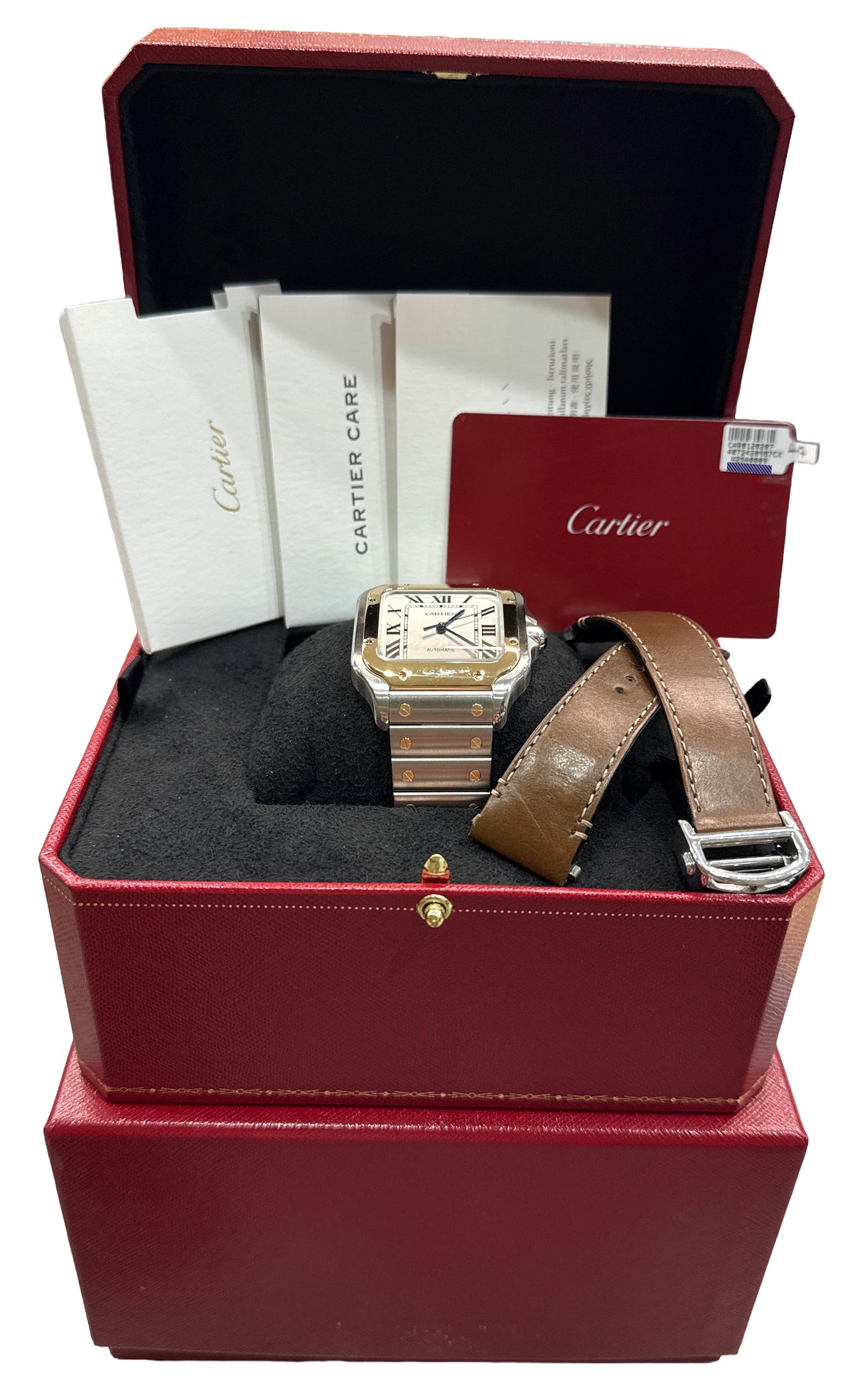 2023 Cartier Santos 4072 W2SA0009 Silver White 18K Gold Steel 39.8mm Box Papers