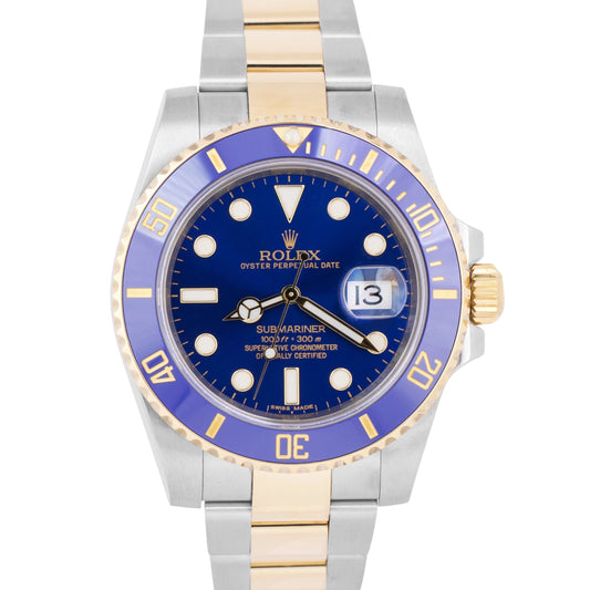 MINT Rolex Submariner Date Ceramic BLUE Two-Tone 18K Yellow Gold 40mm 116613 LB