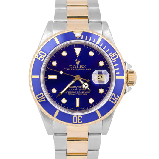 PAPERS Rolex Submariner Date 40mm Blue 18K Gold Two-Tone Watch 16613 LB B+P