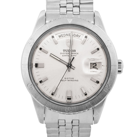 VINTAGE 1969 Tudor Oyster Prince SILVER Date + Day 39mm 7020 Stainless Steel