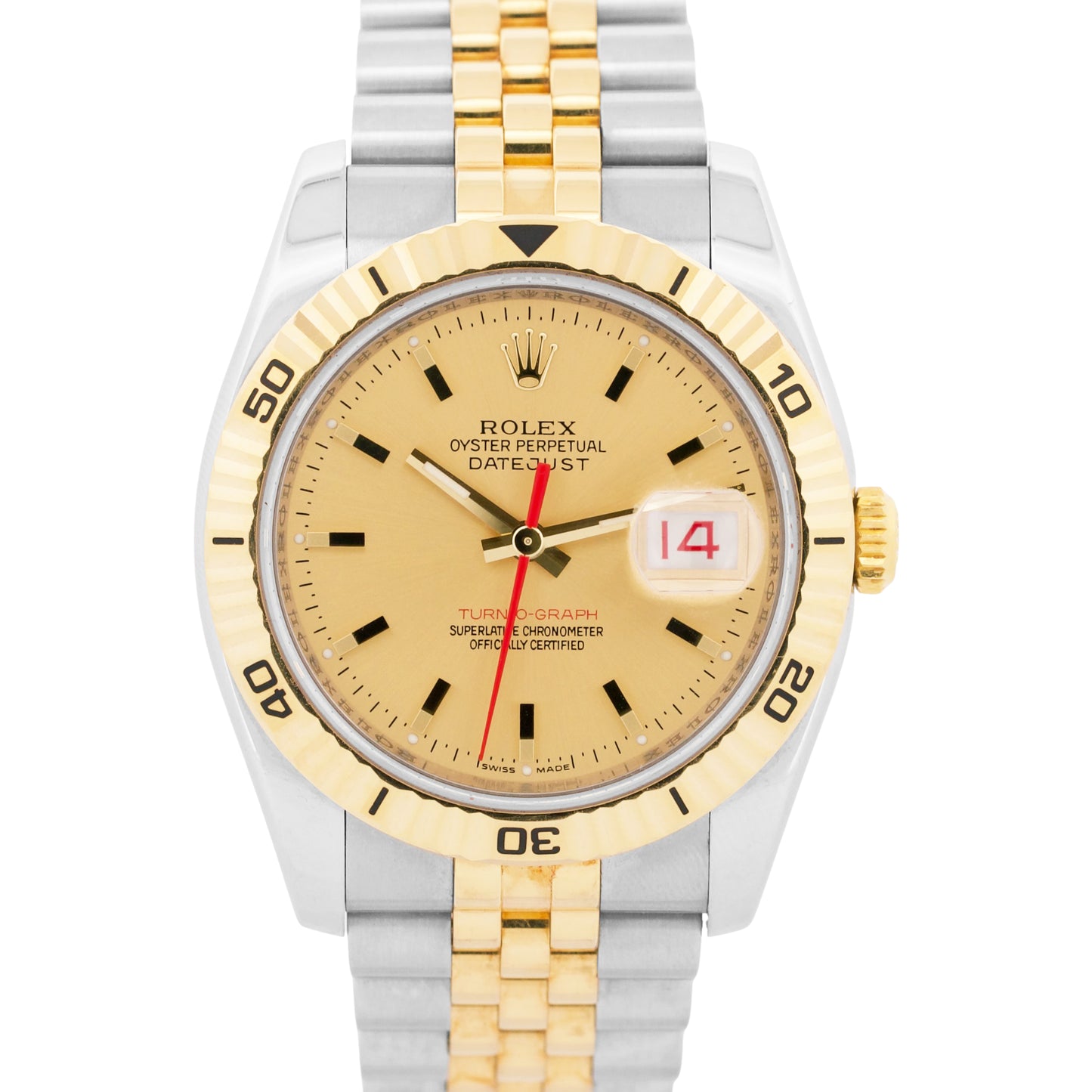 UNPOLISHED Rolex DateJust Turn-O-Graph 36mm CHAMPAGNE 18K Gold Steel 116263