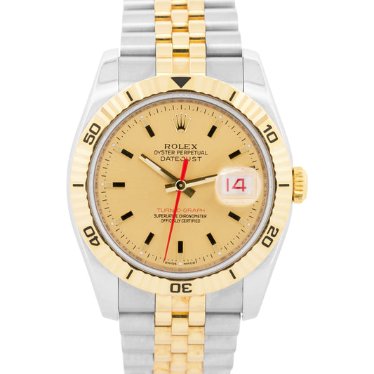 UNPOLISHED Rolex DateJust Turn-O-Graph 36mm CHAMPAGNE 18K Gold Steel 116263