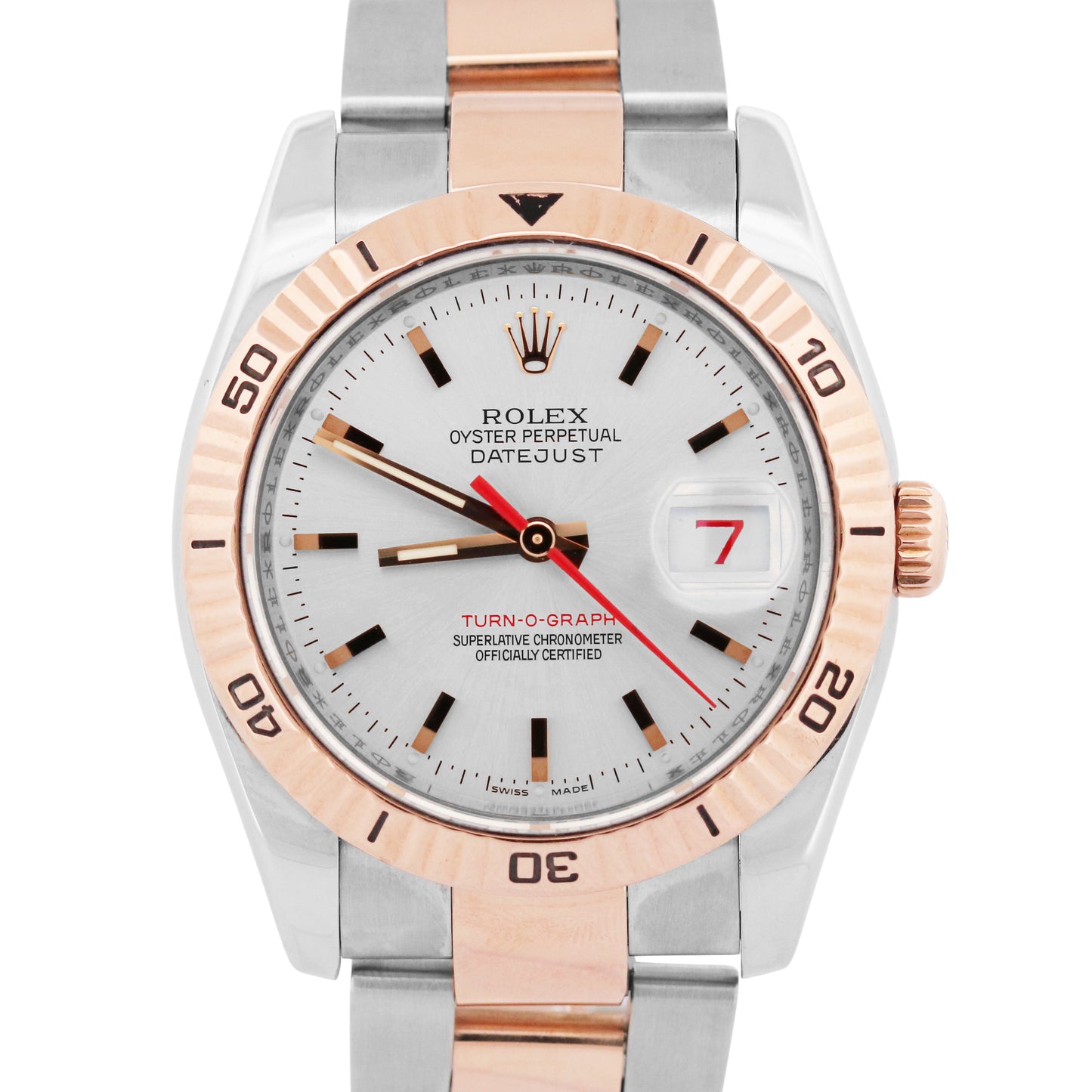 Rolex DateJust Turn-O-Graph 36mm SILVER Two-Tone 18K Rose Gold Watch 116261