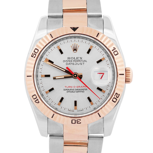 Rolex DateJust Turn-O-Graph 36mm SILVER Two-Tone 18K Rose Gold Watch 116261