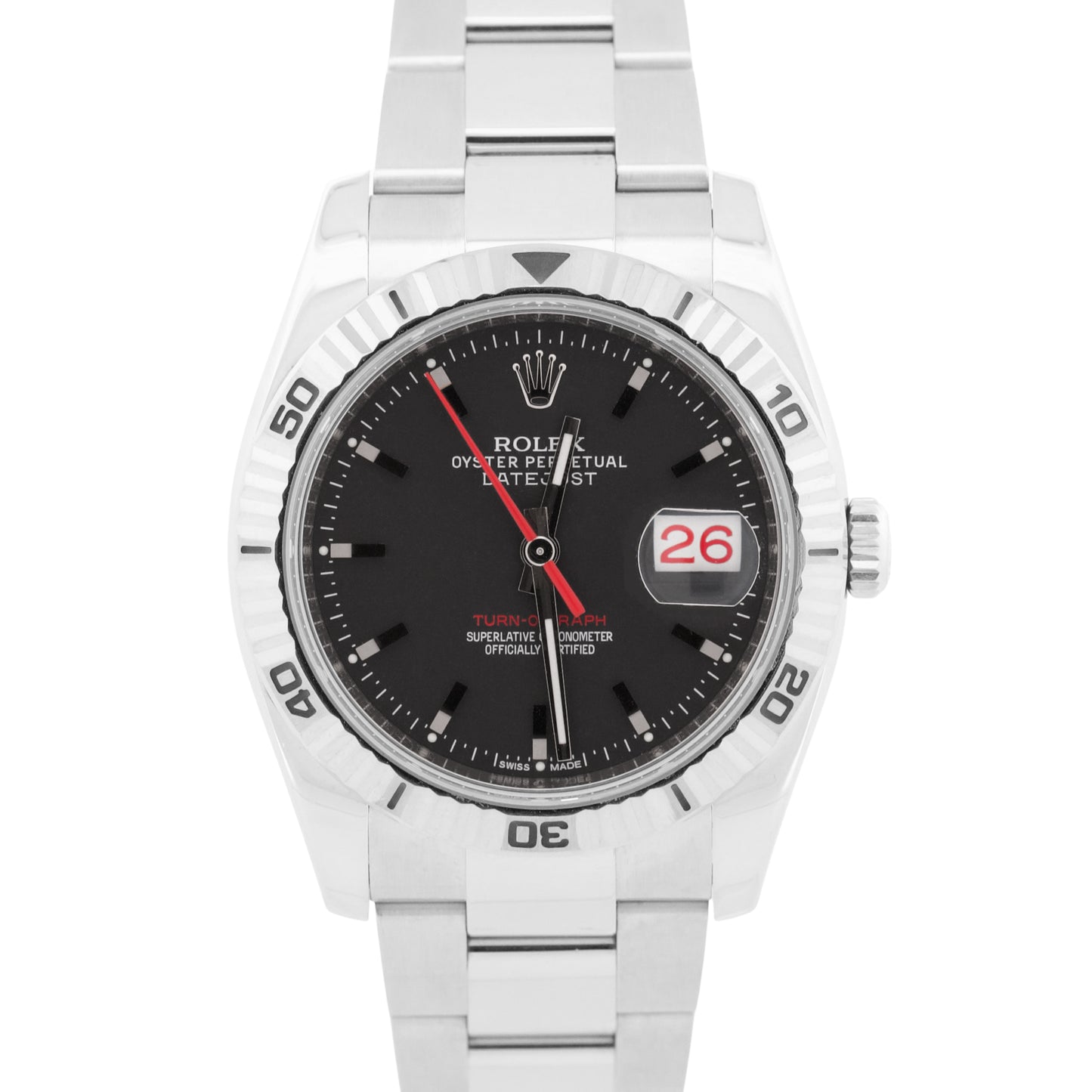 2012 PAPERS Rolex DateJust Turn-O-Graph Thunderbird BLACK Red OYSTER 18K 116264