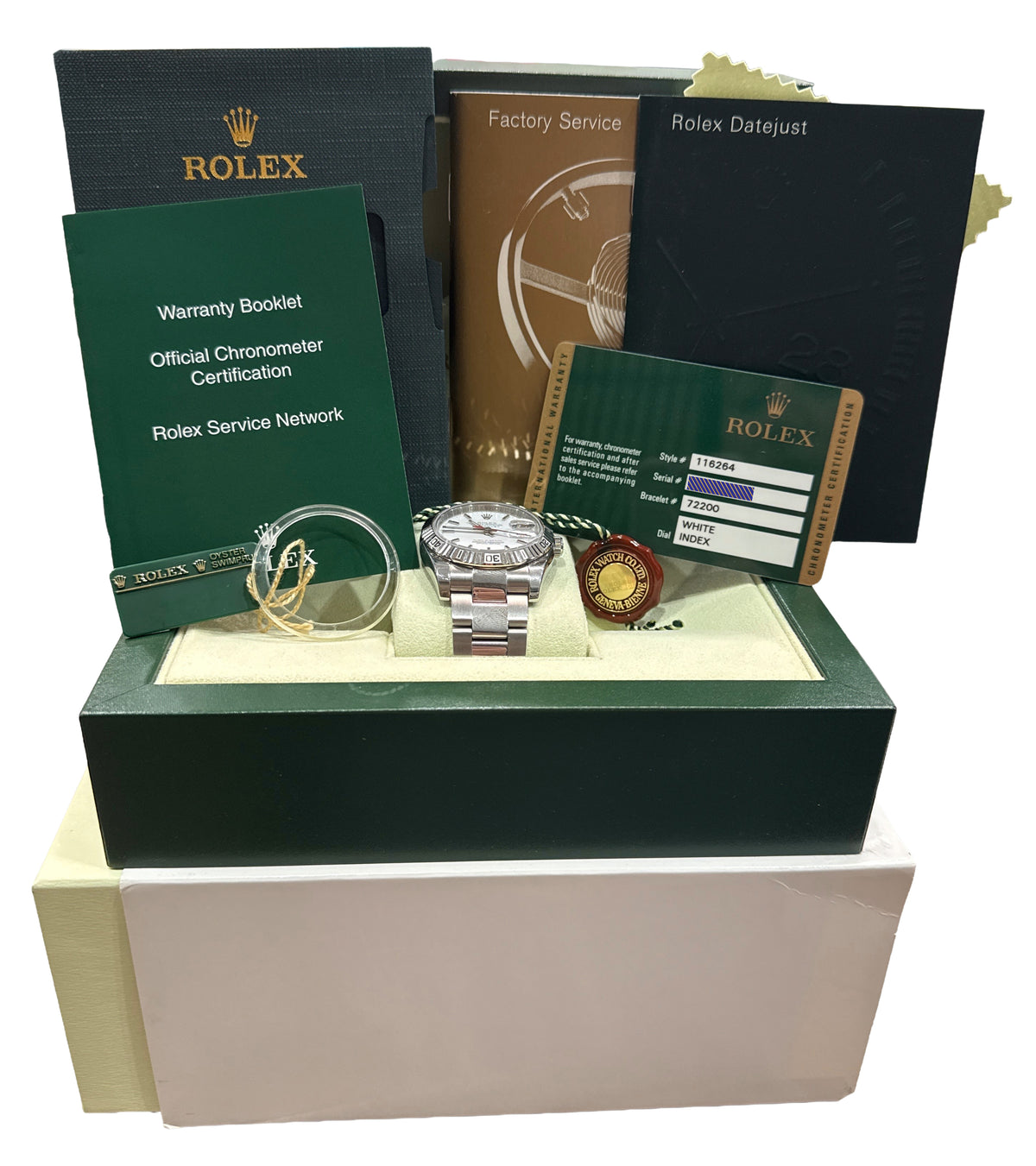 Unpolished 2007 Rolex DateJust 116264 Turn-O-Graph White 18K Steel Box Papers
