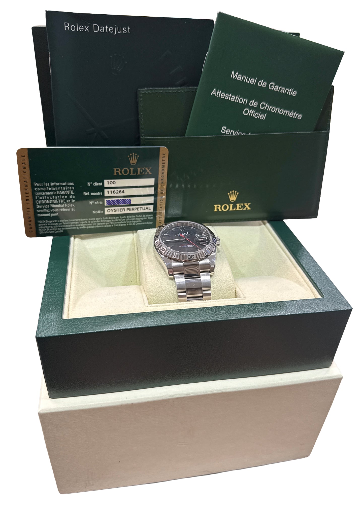 2012 PAPERS Rolex DateJust Turn-O-Graph Thunderbird BLACK Red OYSTER 18K 116264