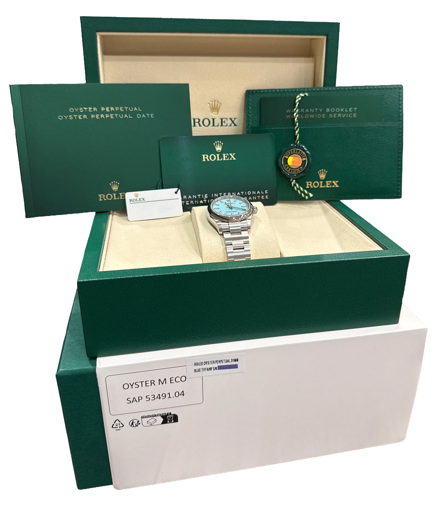 NEW 2025 PAPERS Rolex Oyster Perpetual TURQUOISE 31mm Steel Watch 277200 BOX