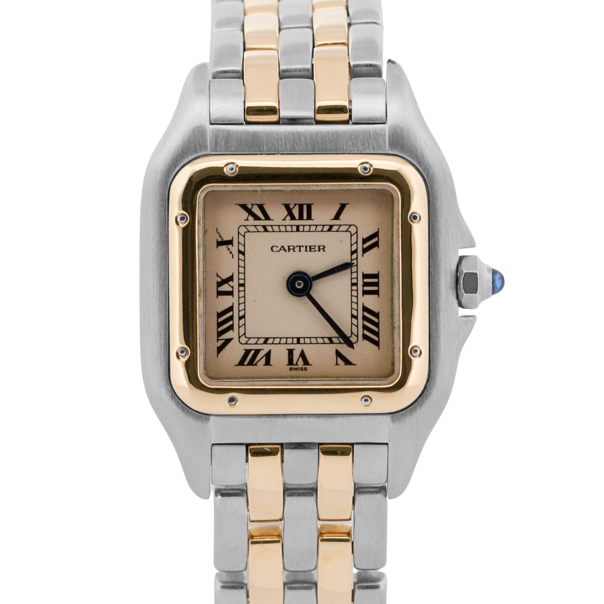 Ladies Cartier Panthere 66921 Two Row 18K Gold Steel Ivory 22mm Quartz Watch