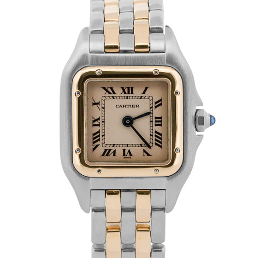 Ladies Cartier Panthere 66921 Two Row 18K Gold Steel Ivory 22mm Quartz Watch